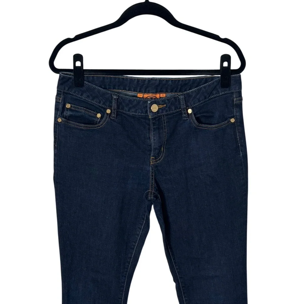 Tory Burch Super‎ Skinny Mid Rise Jeans Dark Wash Logo Pocket Size 31